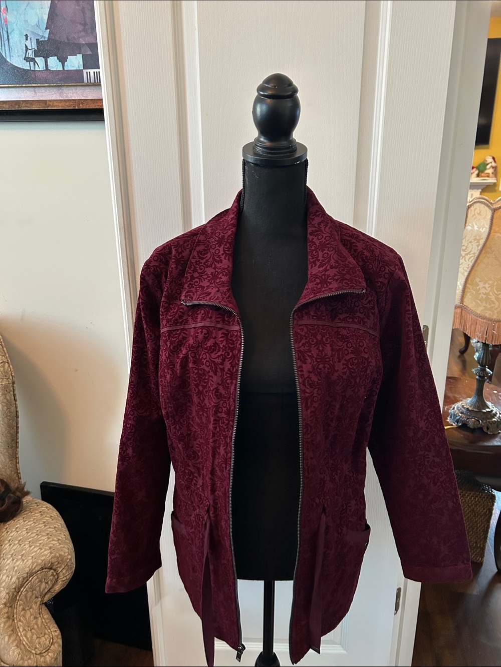 Christopher Banks Women's Burgundy Zip-Front Jacket (faux suede).